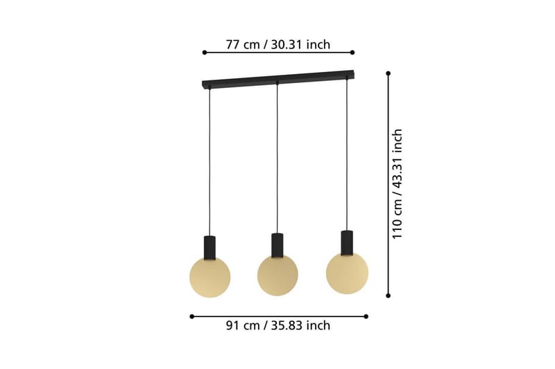 Takpendel Eglo Sarona med 3 Lampor - Svart/Guld - Belysning - Lampor & belysning inomhus - Fönsterlampa