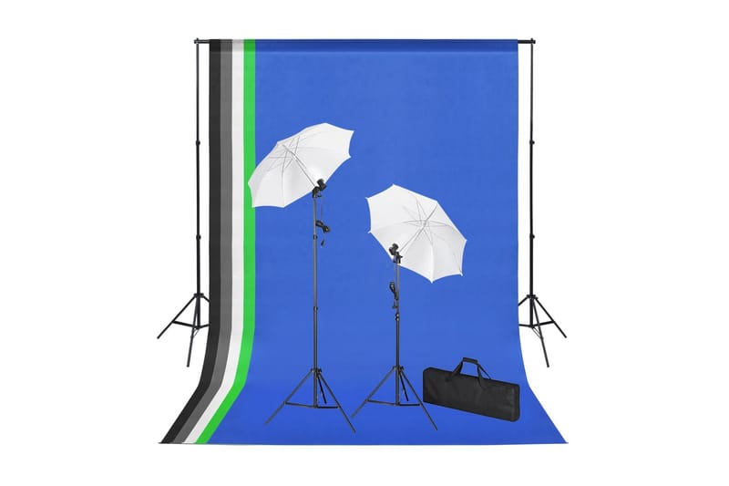 Fotostudio med bakgrunder, lampor och paraplyer - Blå - Fotobelysning & studiobelysning