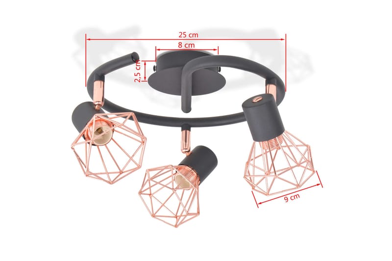 Taklampa med 3 spotlights E14 svart och koppar - Svart - Kökslampa & taklampa kök - Fönsterlampa - Taklampa sovrum - Pendellampa & hänglampa - Hall lampa - Taklampa vardagsrum - Fönsterlampa hängande - Taklampa & takbelysning