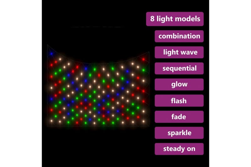 Ljusnät flerfärgad 3x2 m 204 LED inne/ute - be Basic - Belysning - Julbelysning - Julbelysning utomhus