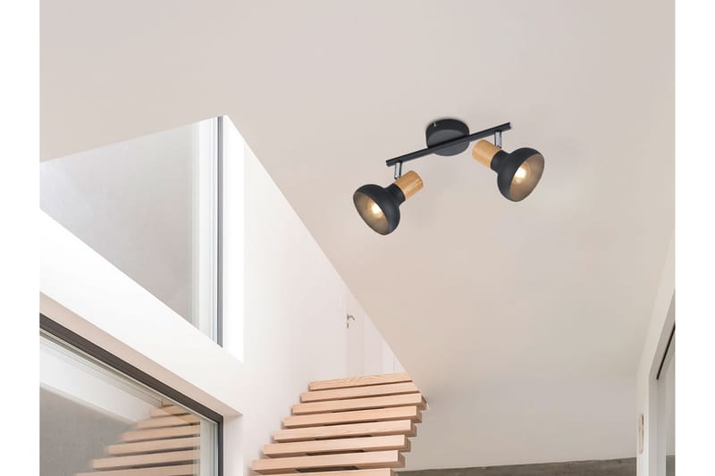 Trio Lighting Latika spotlight 2L E14 mattsvart/ trä - Belysning - Spotlights & downlights - Downlight 230v