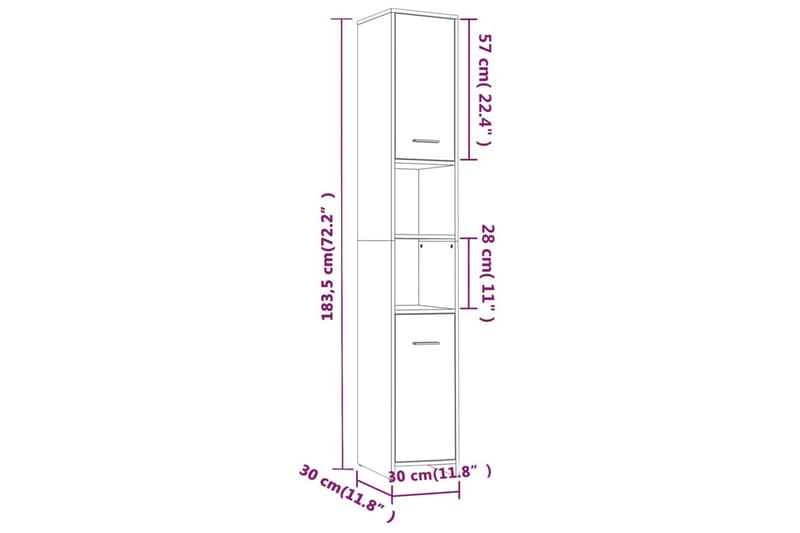 beBasic Badrumsskåp brun ek 30x30x183,5 cm konstruerat trä - Brown - Förvaring - Badrumsförvaring - Väggskåp & högskåp