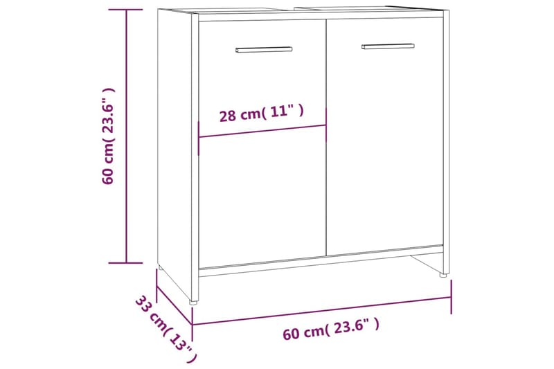 beBasic Badrumsskåp rökfärgad ek 60x33x60 cm konstruerat trä - Brown - Förvaring - Badrumsförvaring - Badrumsskåp