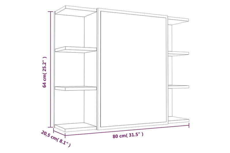 beBasic Spegelskåp för badrum Brun ek 80x20,5x64 cm konstruerat trä - Brown - Förvaring - Badrumsförvaring - Spegelskåp