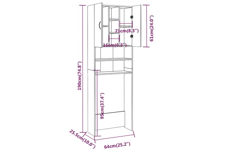 beBasic Tvättmaskinsskåp rökfärgad ek 64x25,5x190 cm - Förvaring - Badrumsförvaring - Badrumsskåp