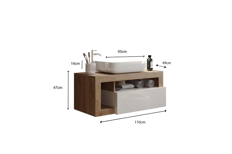 Hamburgan Tvättställsskåp 110x47 cm - Vit - Förvaring - Badrumsförvaring - Tvättställsskåp & kommod