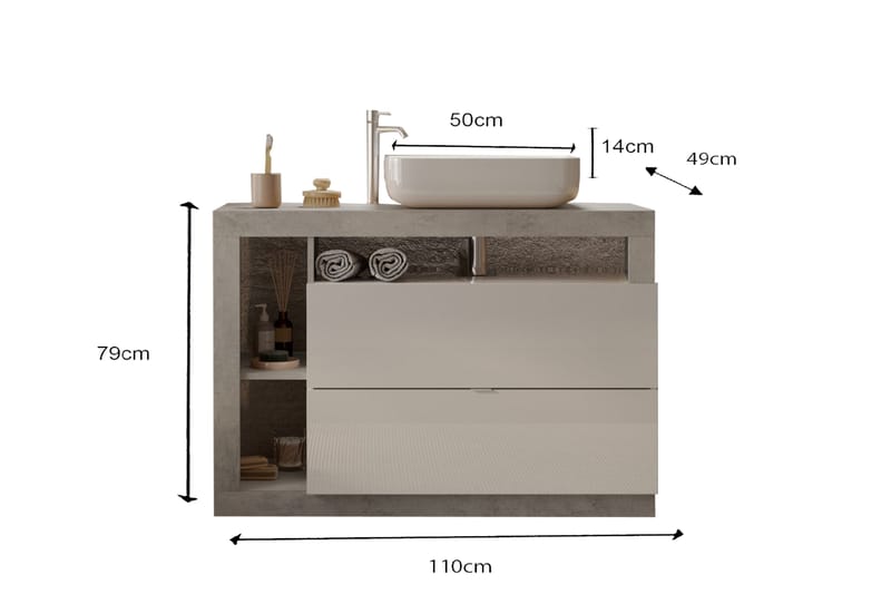 Hamburgan Tvättställsskåp 110x79 cm - Vit - Förvaring - Badrumsförvaring - Tvättställsskåp & kommod