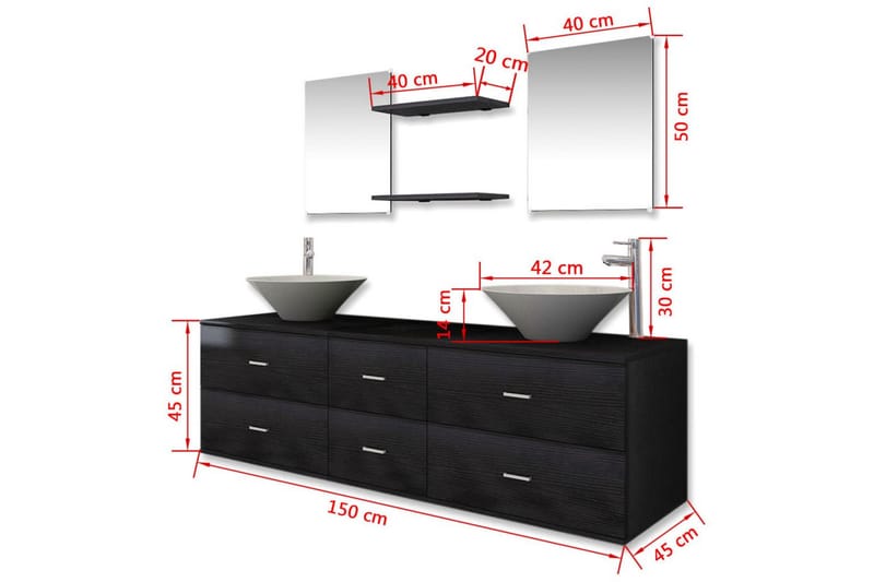 Badrumsmöbler med handfat och kran svart 9 delar - Svart - Förvaring - Badrumsförvaring - Kompletta möbelpaket badrum