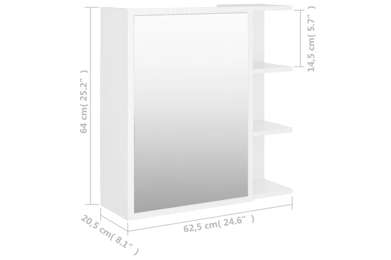 Spegelskåp för badrum vit 62,5x20,5x64 cm spånskiva - Vit - Förvaring - Badrumsförvaring - Spegelskåp