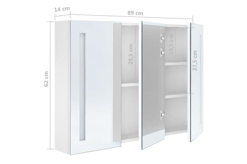 Spegelskåp med LED 89x14x62 cm glänsande vit - Vit - Förvaring - Badrumsförvaring - Spegelskåp