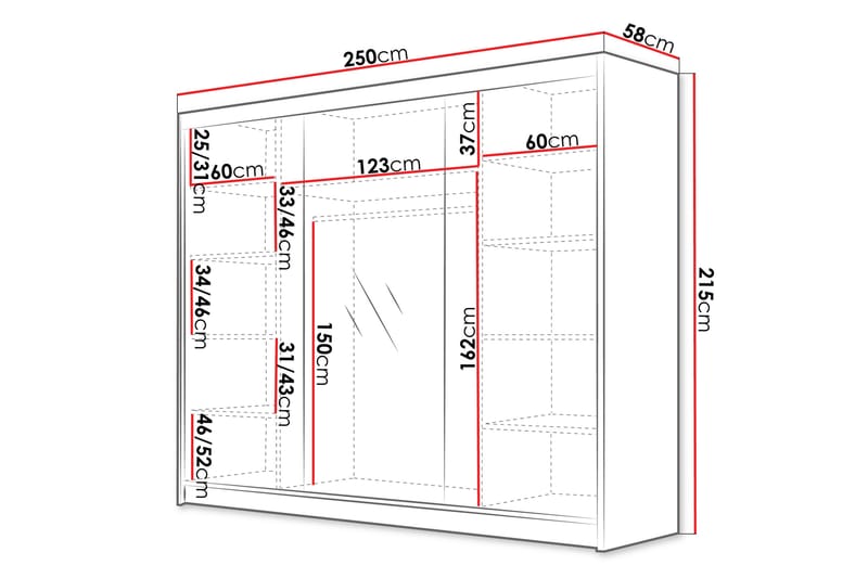 Cinerea Garderob med Spegel 250x215 cm - Beige - Förvaring - Garderober & garderobssystem