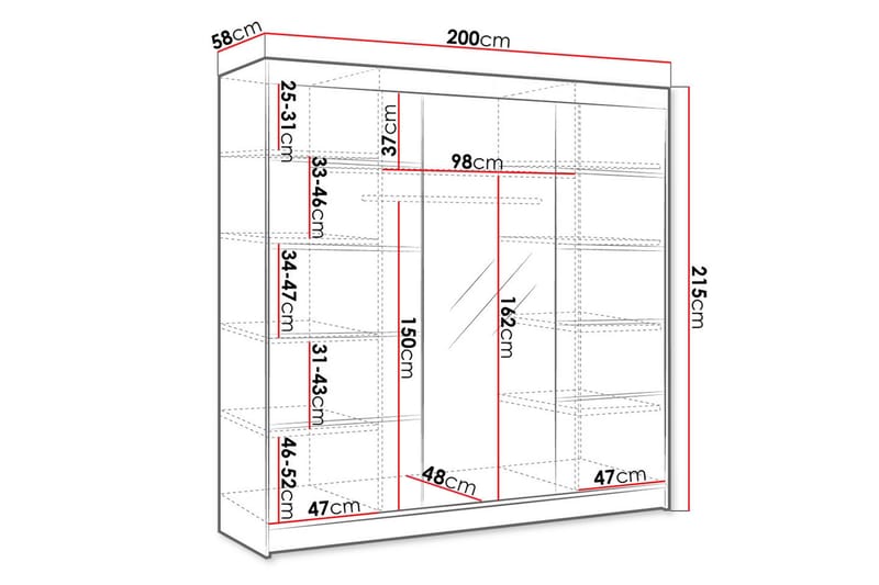 Cyria Garderob med rymlig Förvaring och Skjutdörrar med Spegel 200x215 cm - Brun/Vit - Förvaring - Garderober & garderobssystem