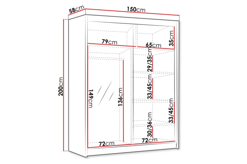 Emet Garderob med Spegel 150x200 cm - Beige - Förvaring - Garderober & garderobssystem