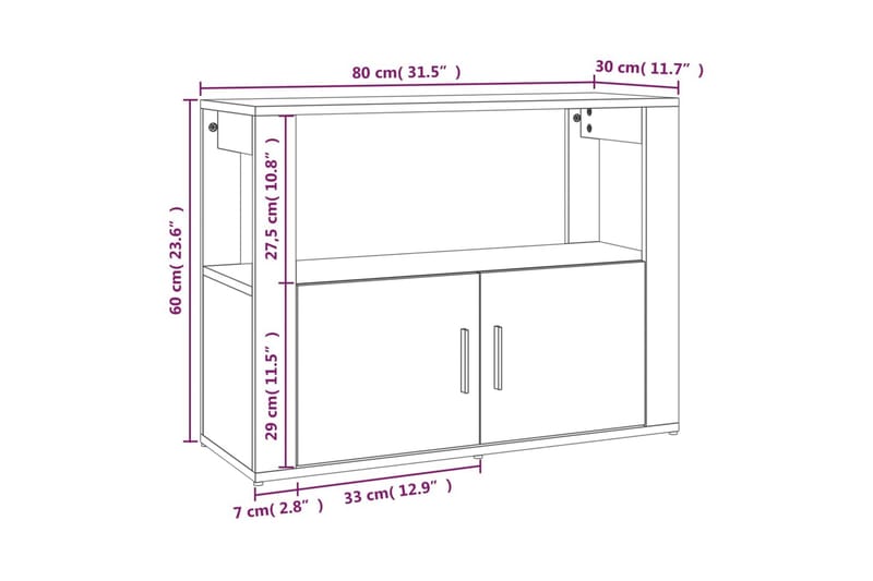 beBasic Sidobord rökfärgad ek 80x30x60 cm konstruerat trä - Brown - Förvaring - Förvaringsmöbler - Sideboard & skänk