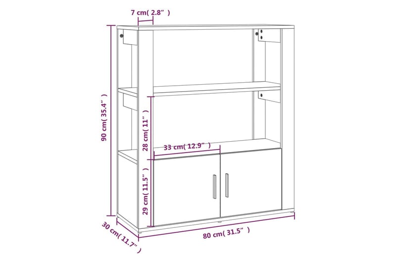 beBasic Sidobord rökfärgad ek 80x30x90 cm konstruerat trä - Brown - Förvaring - Förvaringsmöbler - Sideboard & skänk