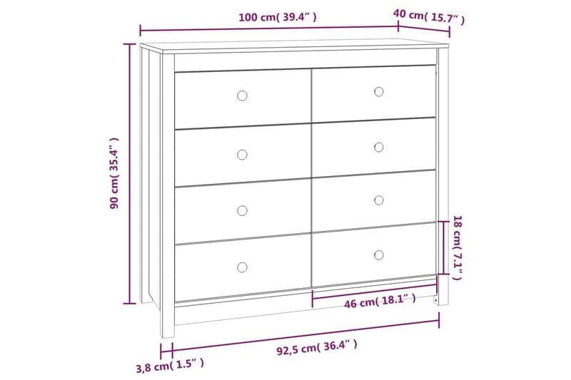 beBasic Sidoskåp vit 100x40x90 cm massiv furu - White - Förvaring - Förvaringsmöbler - Sideboard & skänk