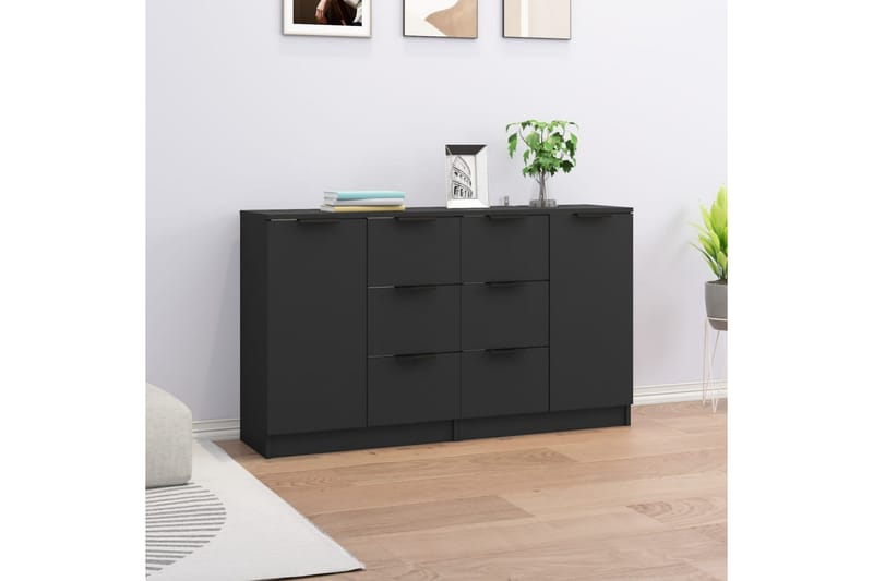 beBasic Skänk 2 st svart 60x30x70 cm konstruerat trä - Black - Förvaring - Förvaringsmöbler - Sideboard & skänk