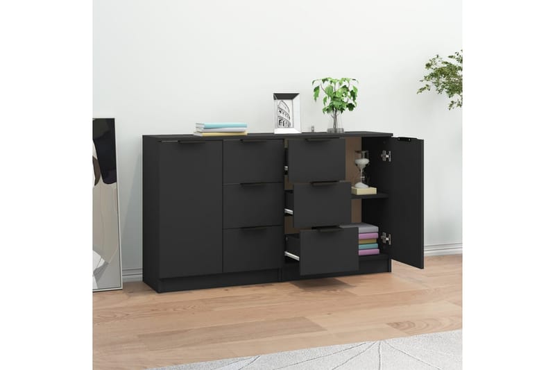 beBasic Skänk 2 st svart 60x30x70 cm konstruerat trä - Black - Förvaring - Förvaringsmöbler - Sideboard & skänk