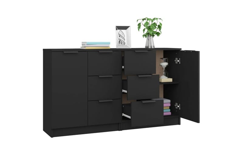 beBasic Skänk 2 st svart 60x30x70 cm konstruerat trä - Black - Förvaring - Förvaringsmöbler - Sideboard & skänk