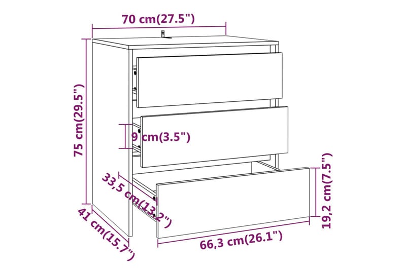 beBasic Skänk 3 delar brun ek konstruerat trä - Brown - Förvaring - Förvaringsmöbler - Sideboard & skänk