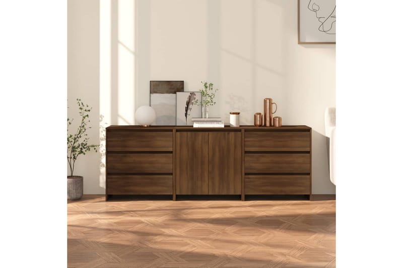 beBasic Skänk 3 delar brun ek konstruerat trä - Brown - Förvaring - Förvaringsmöbler - Sideboard & skänk