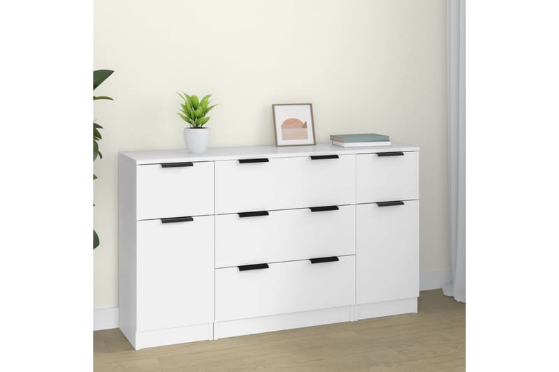 beBasic Skänk 3 delar vit konstruerat trä - White - Förvaring - Förvaringsmöbler - Sideboard & skänk