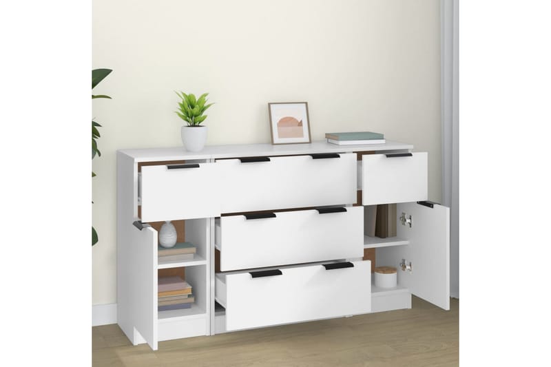 beBasic Skänk 3 delar vit konstruerat trä - White - Förvaring - Förvaringsmöbler - Sideboard & skänk