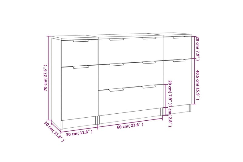 beBasic Skänk 3 delar vit konstruerat trä - White - Förvaring - Förvaringsmöbler - Sideboard & skänk