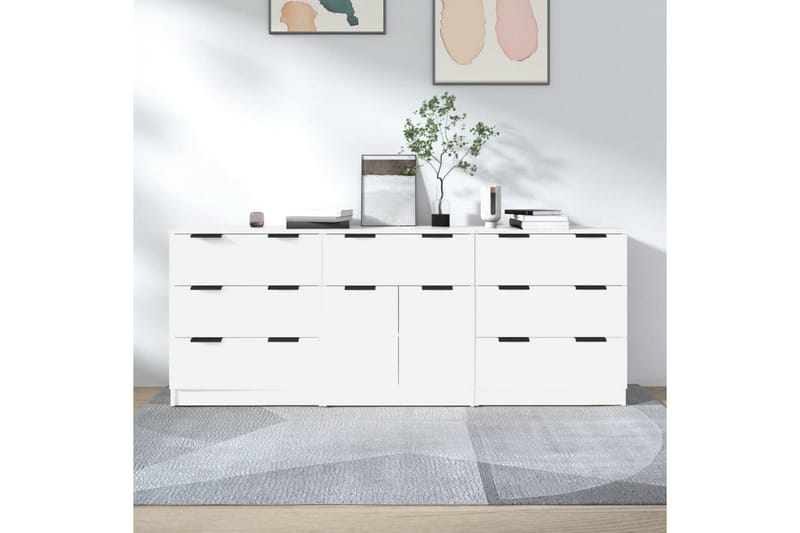 beBasic Skänk 3 delar vit konstruerat trä - White - Förvaring - Förvaringsmöbler - Sideboard & skänk