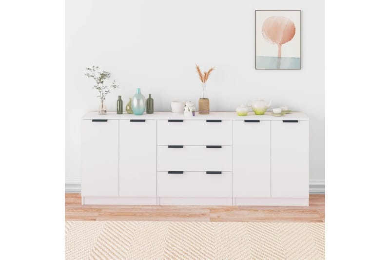 beBasic Skänk 3 delar vit konstruerat trä - White - Förvaring - Förvaringsmöbler - Sideboard & skänk