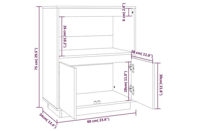 beBasic Skänk 60x34x75 cm massiv furu - Brown - Förvaring - Förvaringsmöbler - Sideboard & skänk