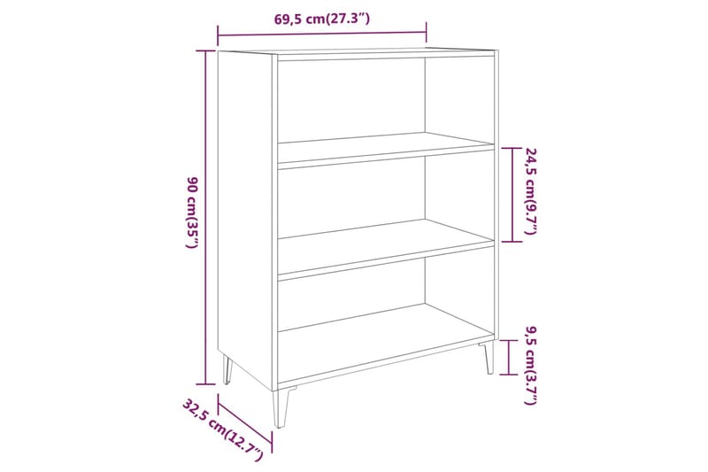 beBasic Skänk rökfärgad ek 69,5x32,5x90 cm konstruerat trä - Brown - Förvaring - Förvaringsmöbler - Sideboard & skänk