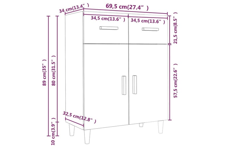 beBasic Skänk rökfärgad ek 69,5x34x89 cm konstruerat trä - Brown - Förvaring - Förvaringsmöbler - Sideboard & skänk