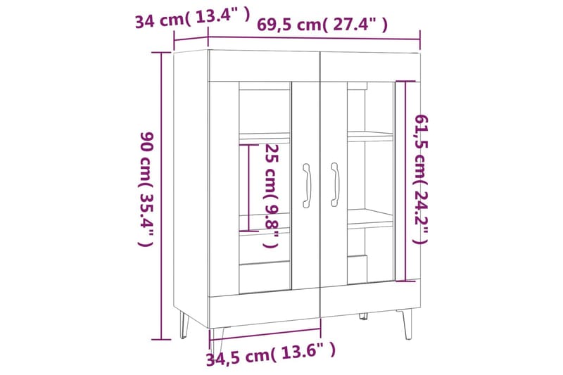 beBasic Skänk rökfärgad ek 69,5x34x90 cm konstruerat trä - Brown - Förvaring - Förvaringsmöbler - Sideboard & skänk