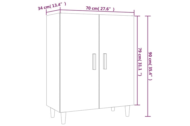 beBasic Skänk rökfärgad ek 70x34x90 cm konstruerat trä - Brown - Förvaring - Förvaringsmöbler - Sideboard & skänk