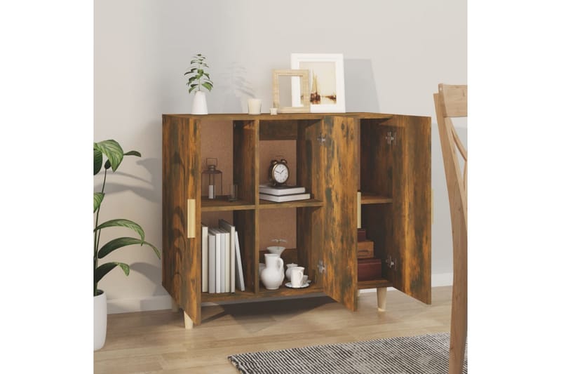 beBasic Skänk rökfärgad ek 90x34x80 cm konstruerat trä - Brown - Förvaring - Förvaringsmöbler - Sideboard & skänk