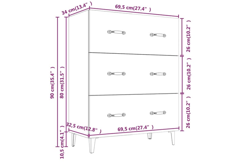 beBasic Skänk sonoma-ek 69,5x34x90 cm konstruerat trä - Brown - Förvaring - Förvaringsmöbler - Sideboard & skänk