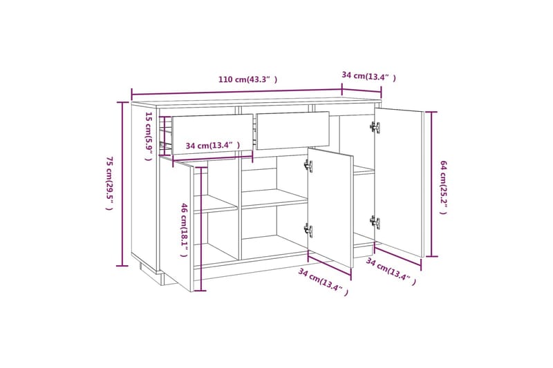 beBasic Skänk vit 110x34x75 cm massiv furu - White - Förvaring - Förvaringsmöbler - Sideboard & skänk