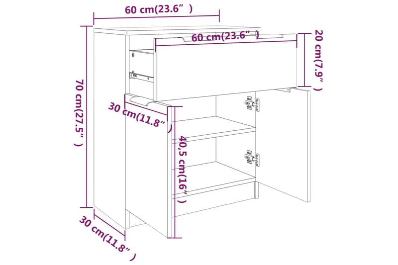 beBasic Skänk vit 60x30x70 cm konstruerat trä - White - Förvaring - Förvaringsmöbler - Sideboard & skänk