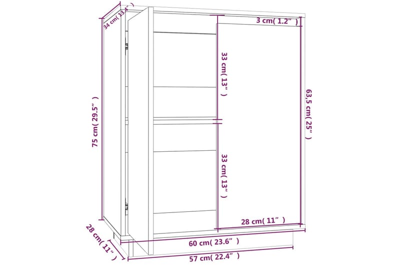 beBasic Skänk vit 60x34x75 cm massiv furu - White - Förvaring - Förvaringsmöbler - Sideboard & skänk