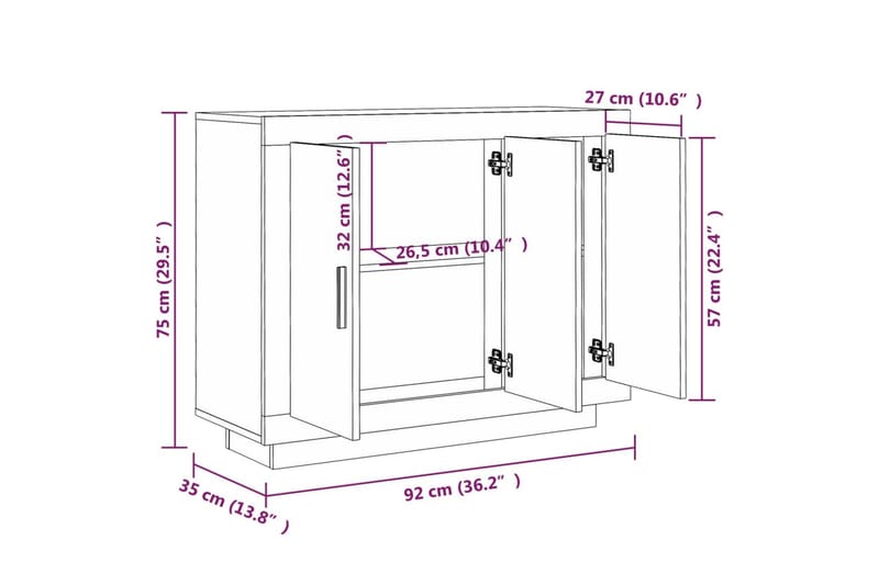 beBasic Skänk vit 92x35x75 cm konstruerat trä - White - Förvaring - Förvaringsmöbler - Sideboard & skänk