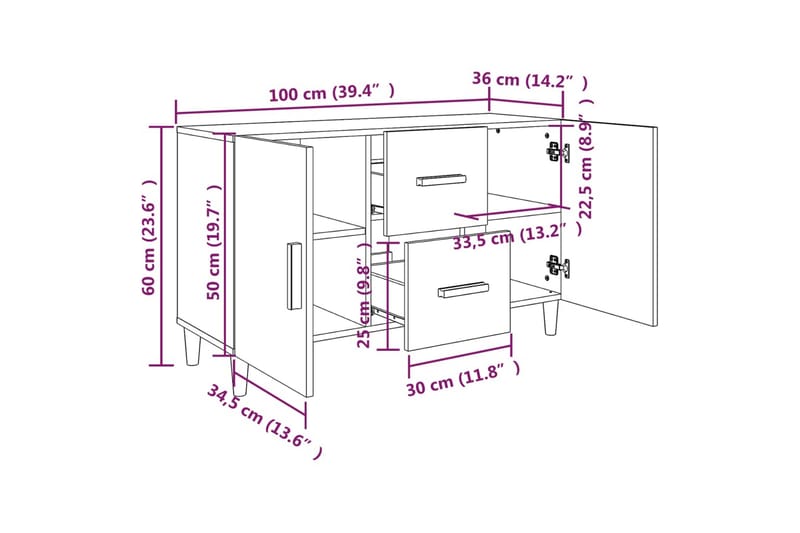 beBasic Skänk vit högglans 100x36x60 cm konstruerat trä - White - Förvaring - Förvaringsmöbler - Sideboard & skänk