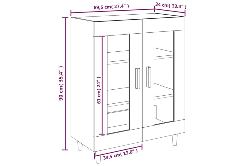 beBasic Skänk vit högglans 69,5x34x90 cm konstruerat trä - White - Förvaring - Förvaringsmöbler - Sideboard & skänk