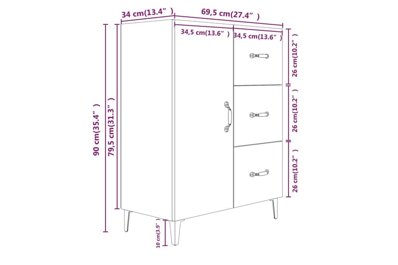 beBasic Skänk vit högglans 69,5x34x90 cm konstruerat trä - White - Sideboard & skänk