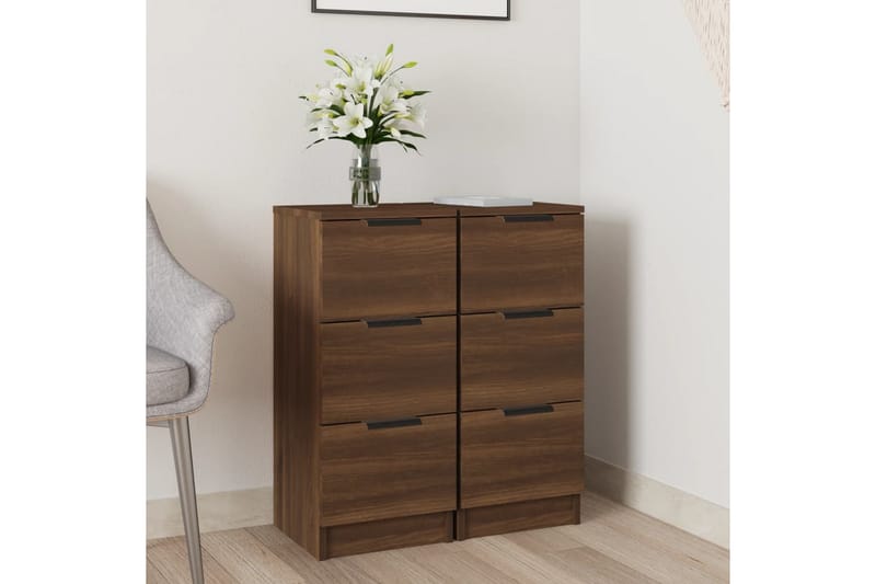 beBasic Skänkar 2 st brun ek 30x30x70 cm konstruerat trä - Brown - Förvaring - Förvaringsmöbler - Sideboard & skänk