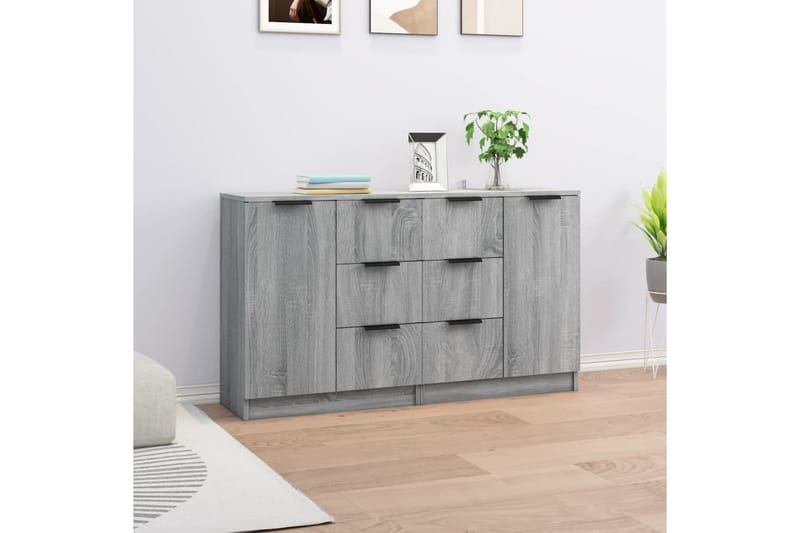 beBasic Skänkar 2 st grå sonoma 60x30x70 cm konstruerat trä - Grey - Förvaring - Förvaringsmöbler - Sideboard & skänk