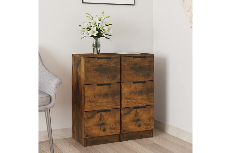 beBasic Skänkar 2 st rökfärgad ek 30x30x70 cm konstruerat trä - Brown - Förvaring - Förvaringsmöbler - Sideboard & skänk