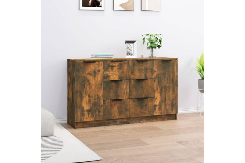 beBasic Skänkar 2 st rökfärgad ek 60x30x70 cm konstruerat trä - Brown - Förvaring - Förvaringsmöbler - Sideboard & skänk