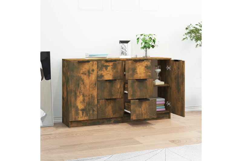 beBasic Skänkar 2 st rökfärgad ek 60x30x70 cm konstruerat trä - Brown - Förvaring - Förvaringsmöbler - Sideboard & skänk