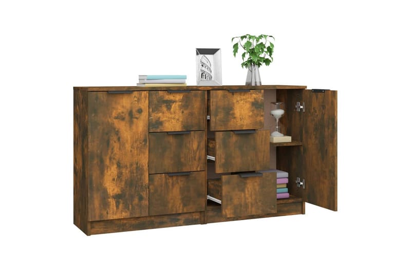 beBasic Skänkar 2 st rökfärgad ek 60x30x70 cm konstruerat trä - Brown - Förvaring - Förvaringsmöbler - Sideboard & skänk